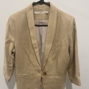 NWOT/ GIBSON Women's  Blazer 3/4 Sleeve Tan Color Collared 100% Linen.Size L/P
